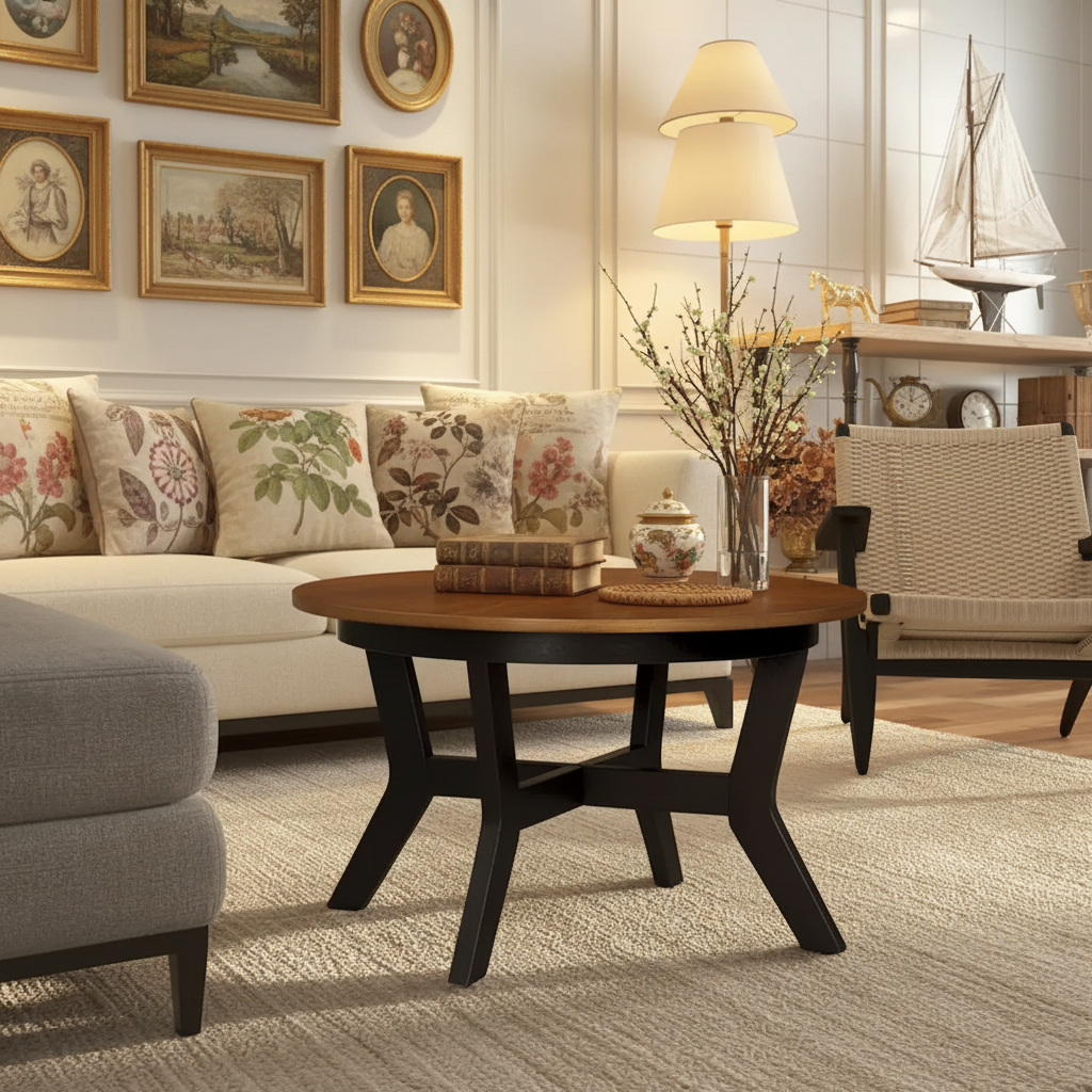 Runde Couchtische aus Holz im Mid-Century-Farmhouse-Stil