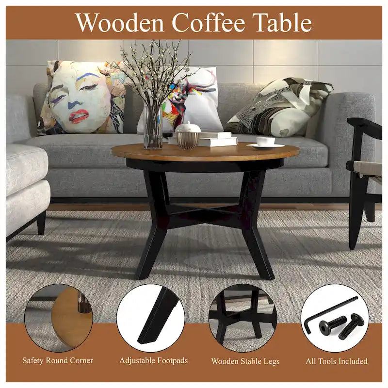 Runde Couchtische aus Holz im Mid-Century-Farmhouse-Stil