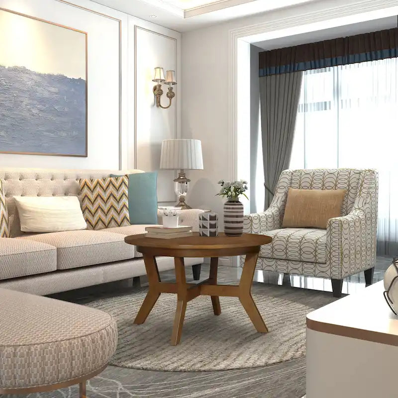 Runde Couchtische aus Holz im Mid-Century-Farmhouse-Stil