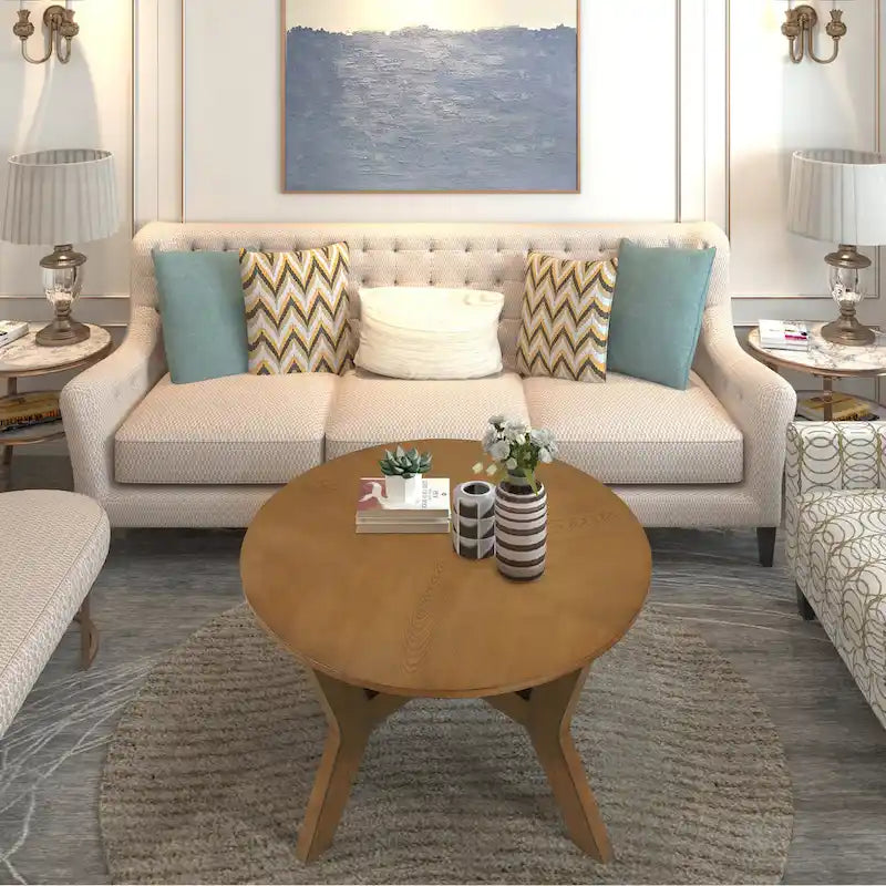 Runde Couchtische aus Holz im Mid-Century-Farmhouse-Stil