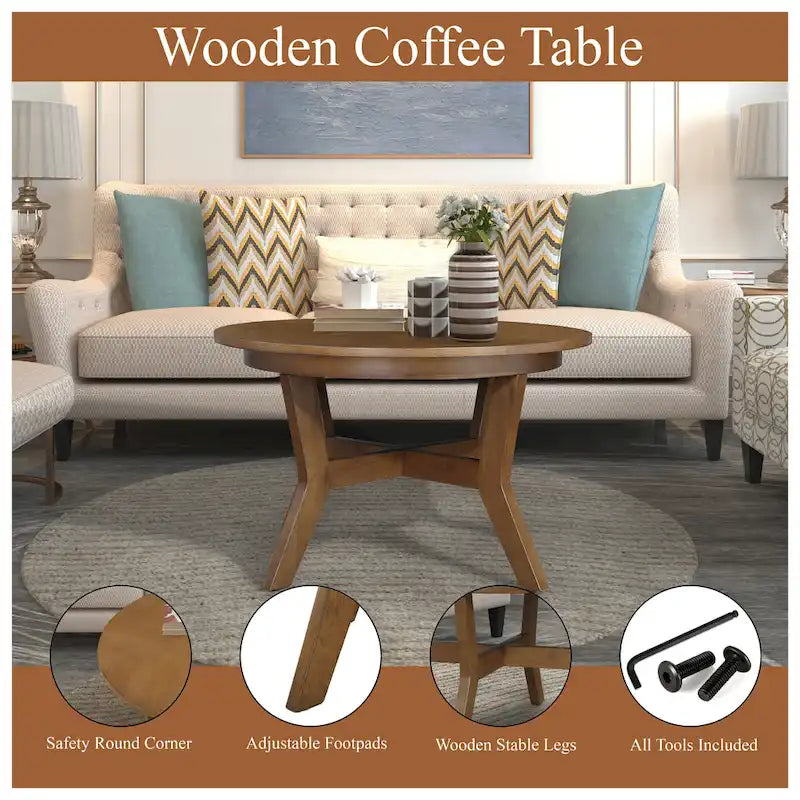 Runde Couchtische aus Holz im Mid-Century-Farmhouse-Stil