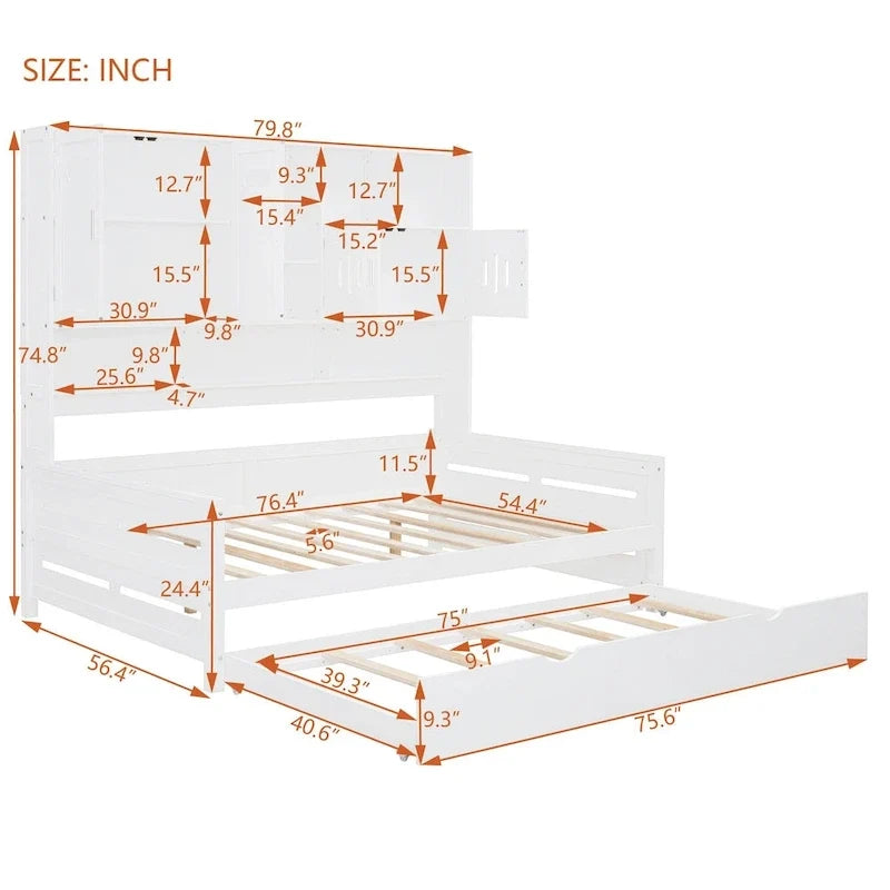 Kompaktes Schlafzimmer-Tagesbett mit Regal