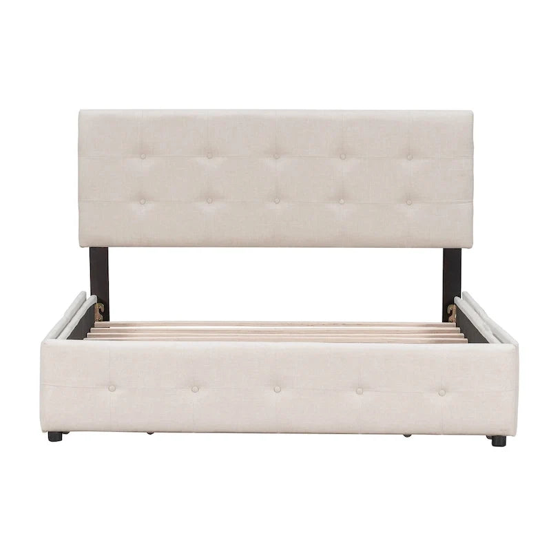 Linen Button Tufted Platform Bed Frame
