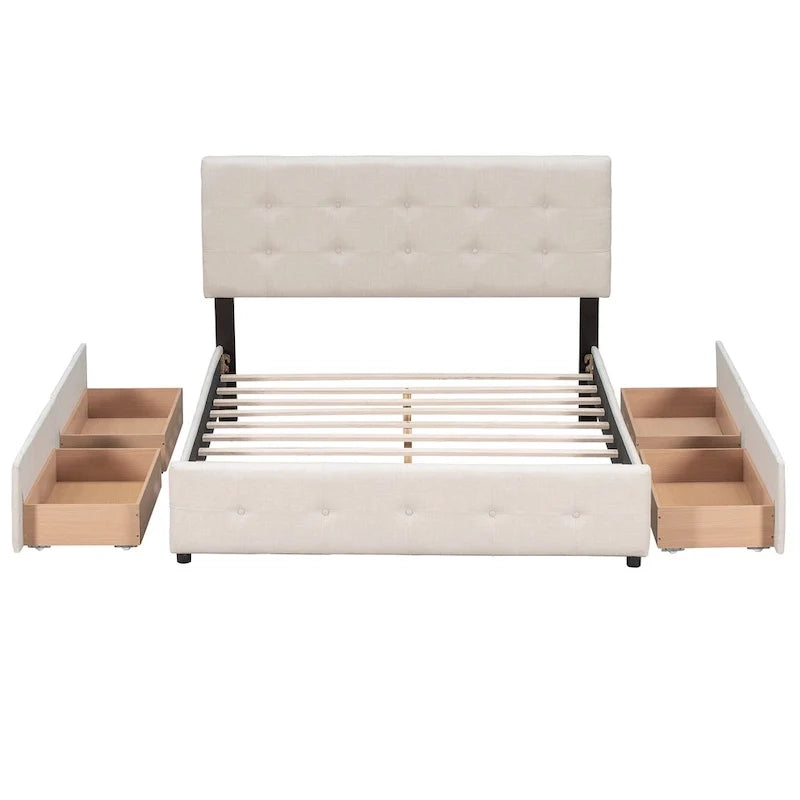 Linen Button Tufted Platform Bed Frame