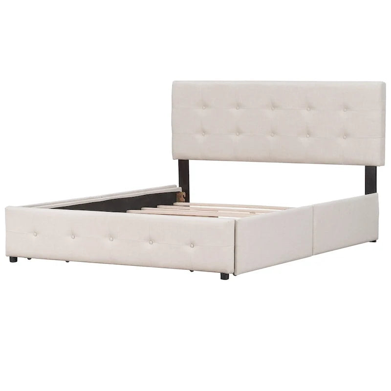 Linen Button Tufted Platform Bed Frame