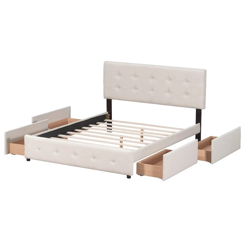 Linen Button Tufted Platform Bed Frame