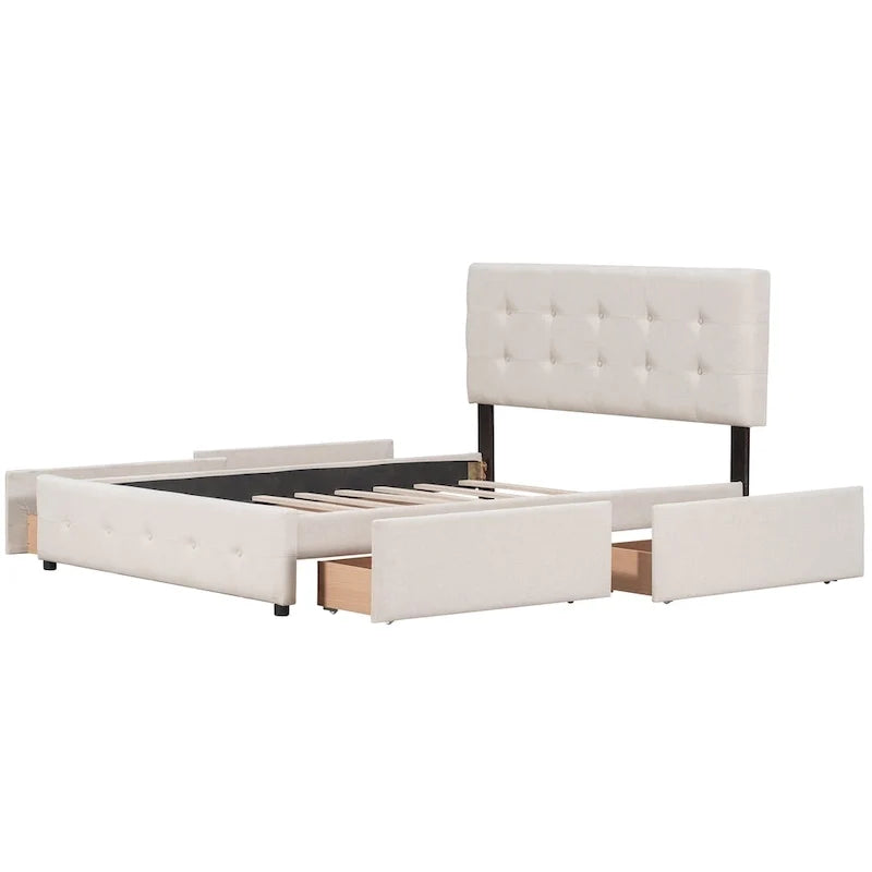 Linen Button Tufted Platform Bed Frame