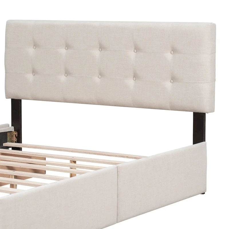 Linen Button Tufted Platform Bed Frame