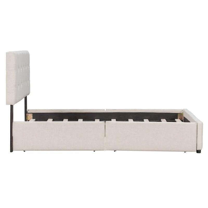 Linen Button Tufted Platform Bed Frame