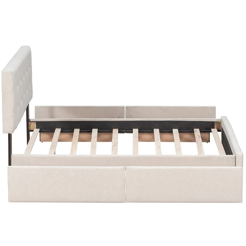 Linen Button Tufted Platform Bed Frame