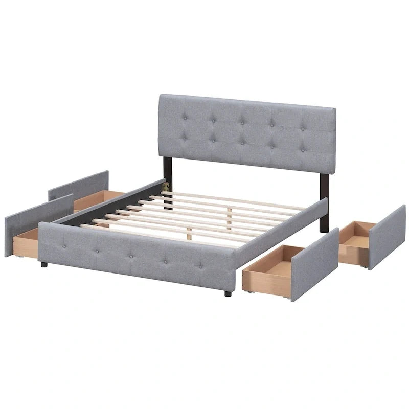 Linen Button Tufted Platform Bed Frame