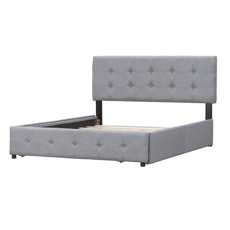 Linen Button Tufted Platform Bed Frame