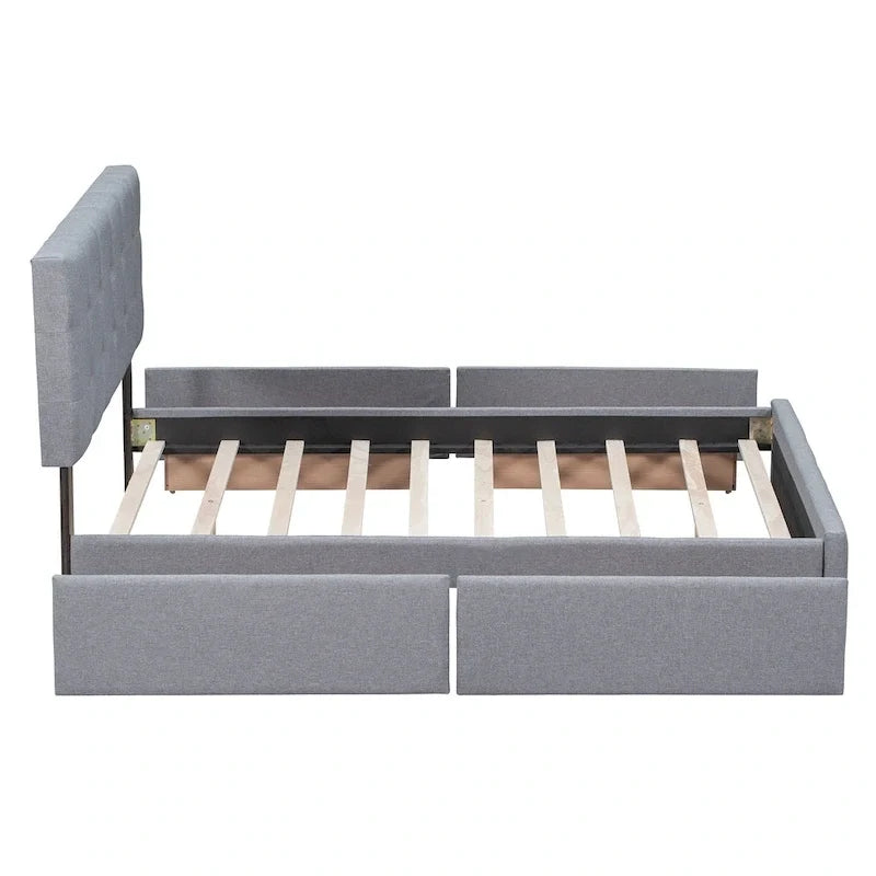 Linen Button Tufted Platform Bed Frame