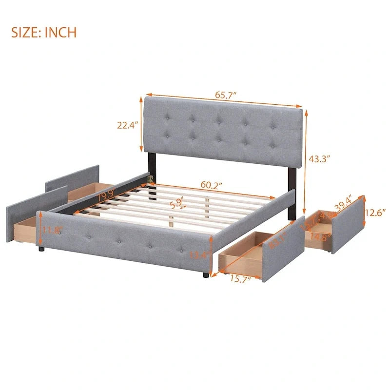 Linen Button Tufted Platform Bed Frame