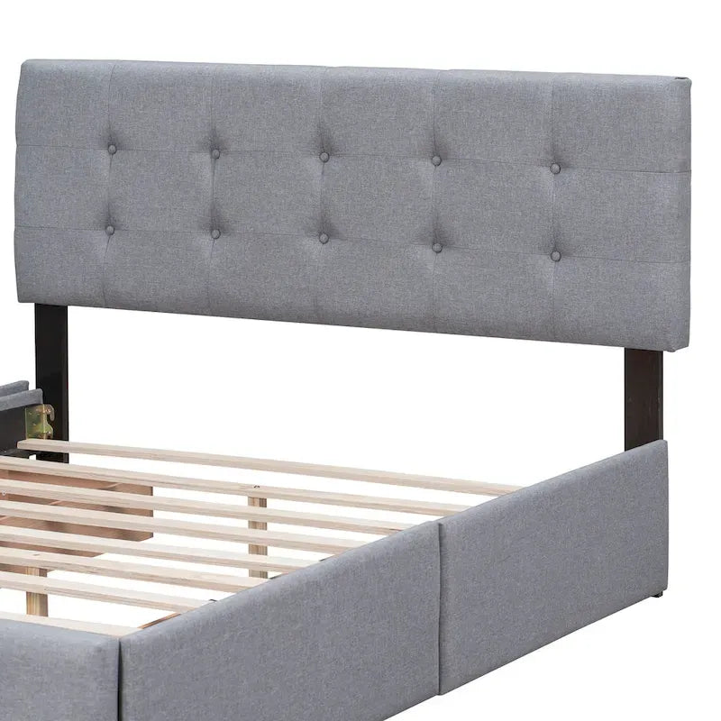 Linen Button Tufted Platform Bed Frame
