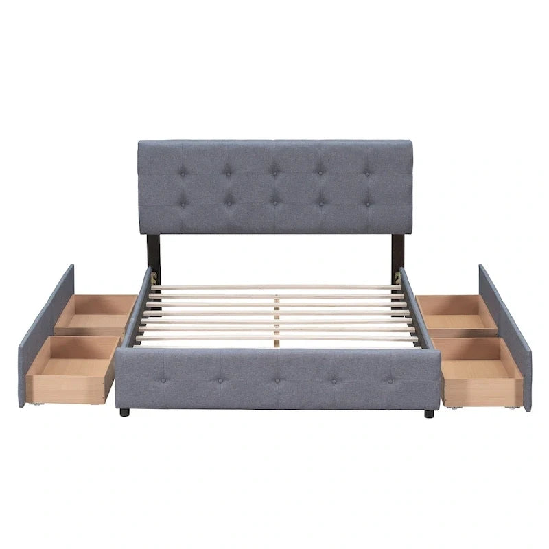Linen Button Tufted Platform Bed Frame