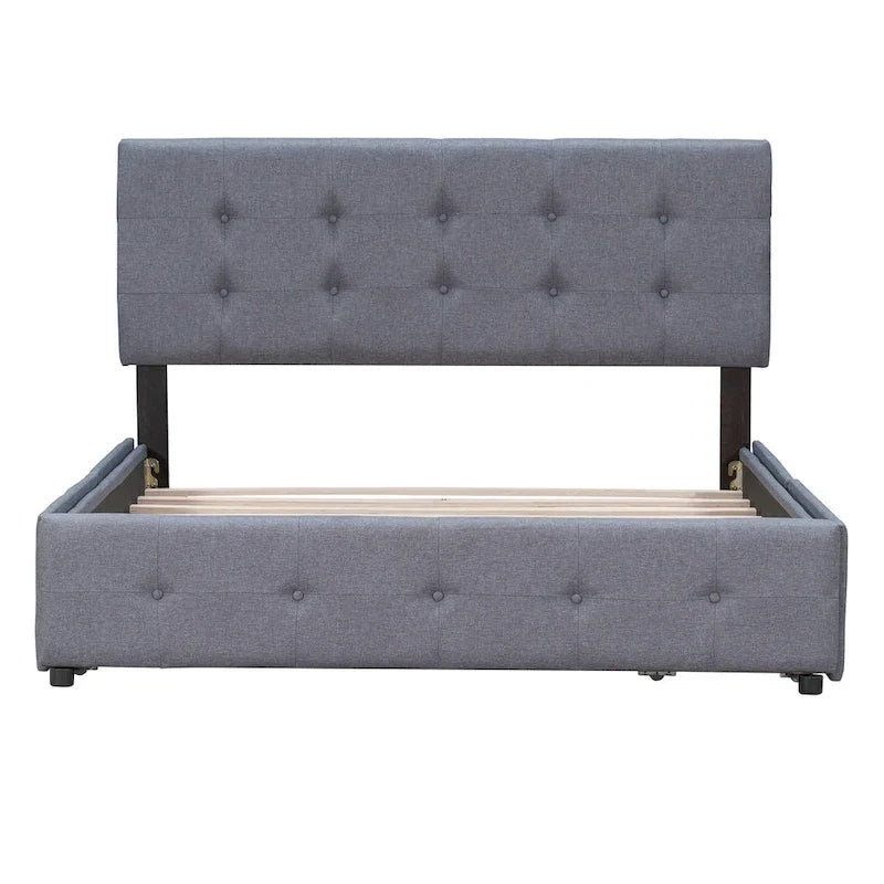 Linen Button Tufted Platform Bed Frame