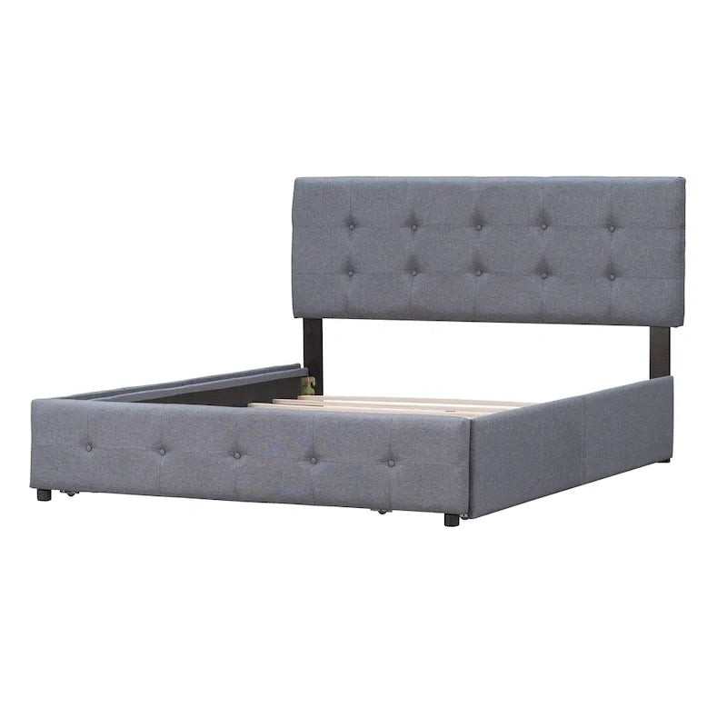 Linen Button Tufted Platform Bed Frame