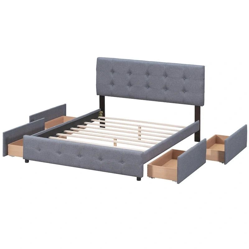 Linen Button Tufted Platform Bed Frame