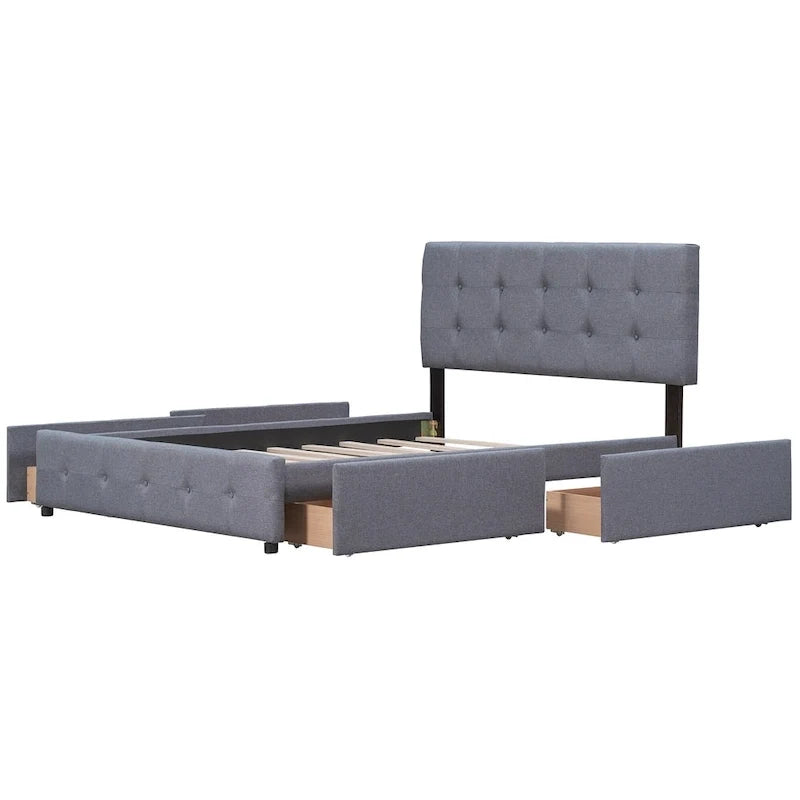 Linen Button Tufted Platform Bed Frame