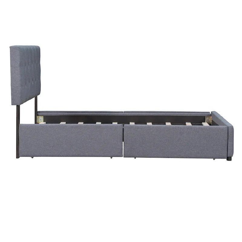 Linen Button Tufted Platform Bed Frame