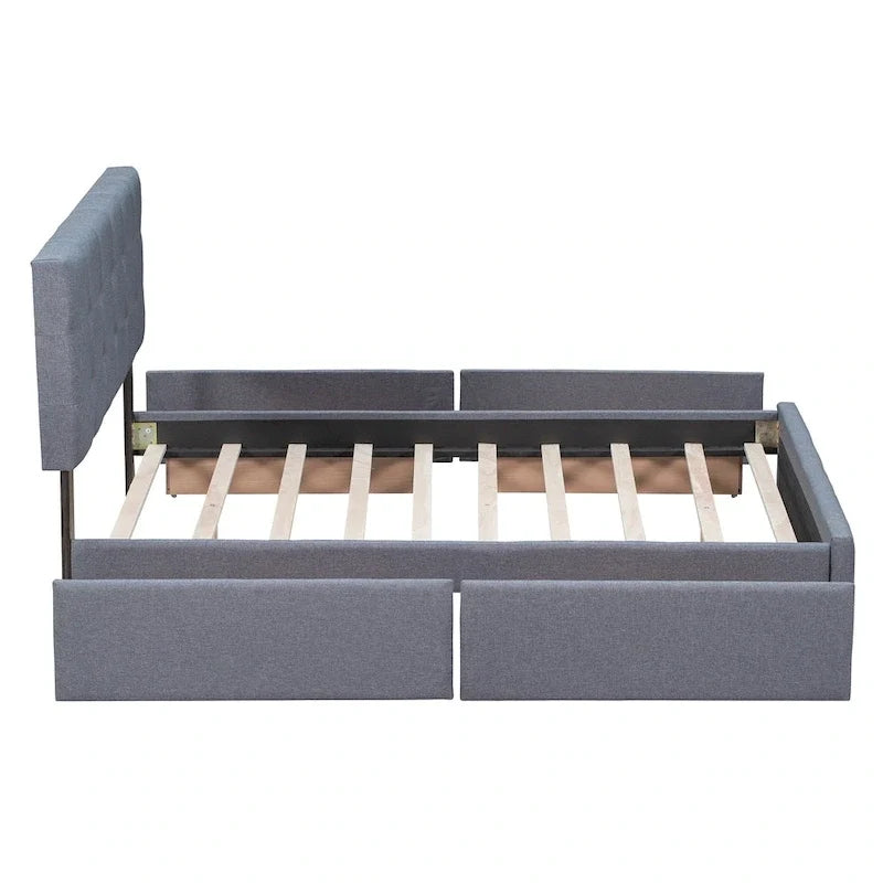 Linen Button Tufted Platform Bed Frame
