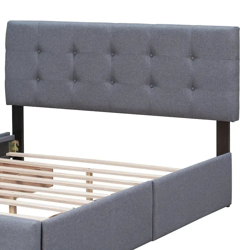 Linen Button Tufted Platform Bed Frame