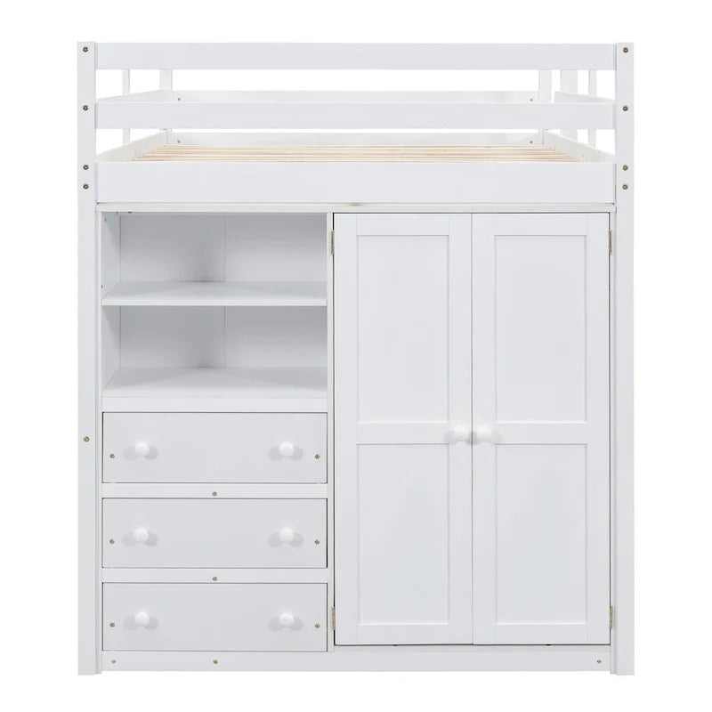 Hochbett in voller Größe aus Massivholz mit Kleiderschrank und Schreibtisch