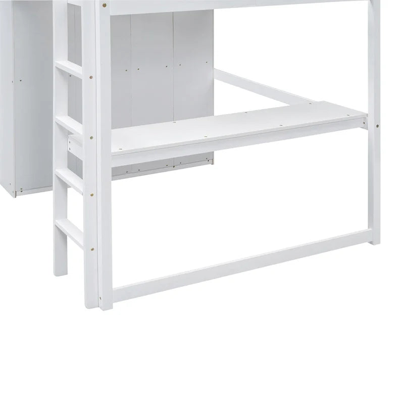 Hochbett in voller Größe aus Massivholz mit Kleiderschrank und Schreibtisch