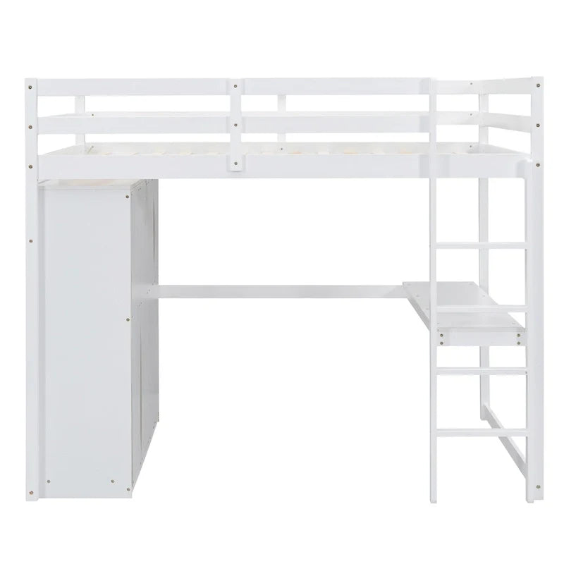 Hochbett in voller Größe aus Massivholz mit Kleiderschrank und Schreibtisch