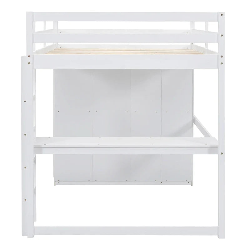 Hochbett in voller Größe aus Massivholz mit Kleiderschrank und Schreibtisch