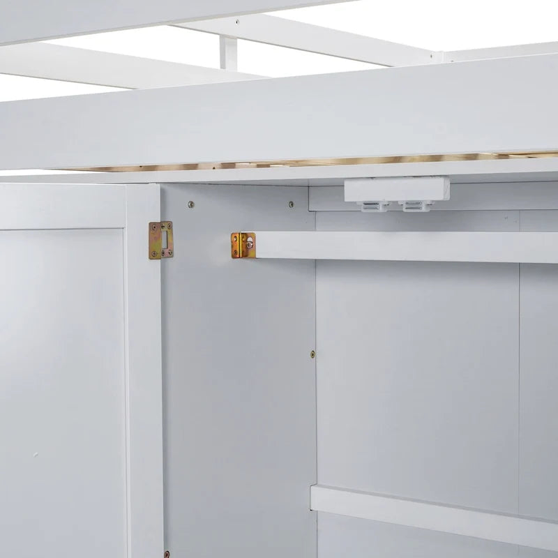 Hochbett in voller Größe aus Massivholz mit Kleiderschrank und Schreibtisch