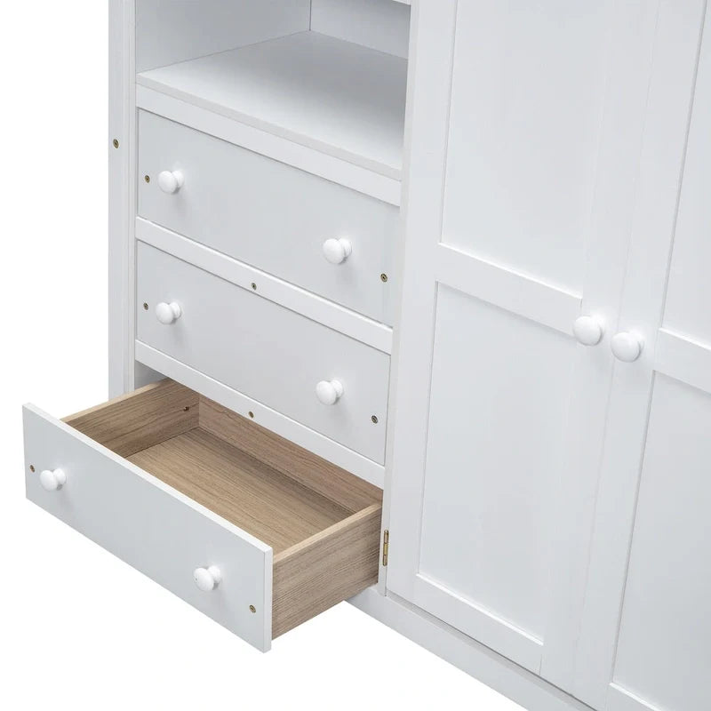 Hochbett in voller Größe aus Massivholz mit Kleiderschrank und Schreibtisch