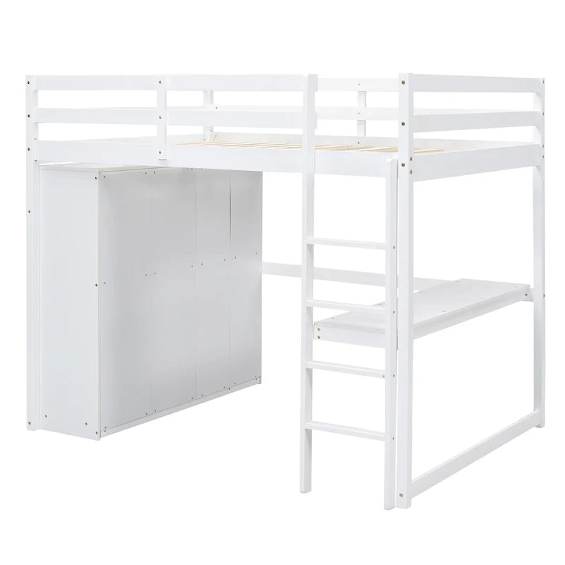 Hochbett in voller Größe aus Massivholz mit Kleiderschrank und Schreibtisch