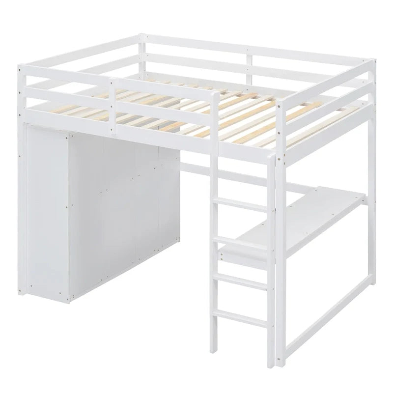 Hochbett in voller Größe aus Massivholz mit Kleiderschrank und Schreibtisch