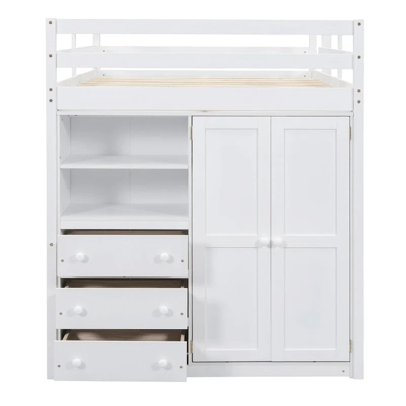 Hochbett in voller Größe aus Massivholz mit Kleiderschrank und Schreibtisch