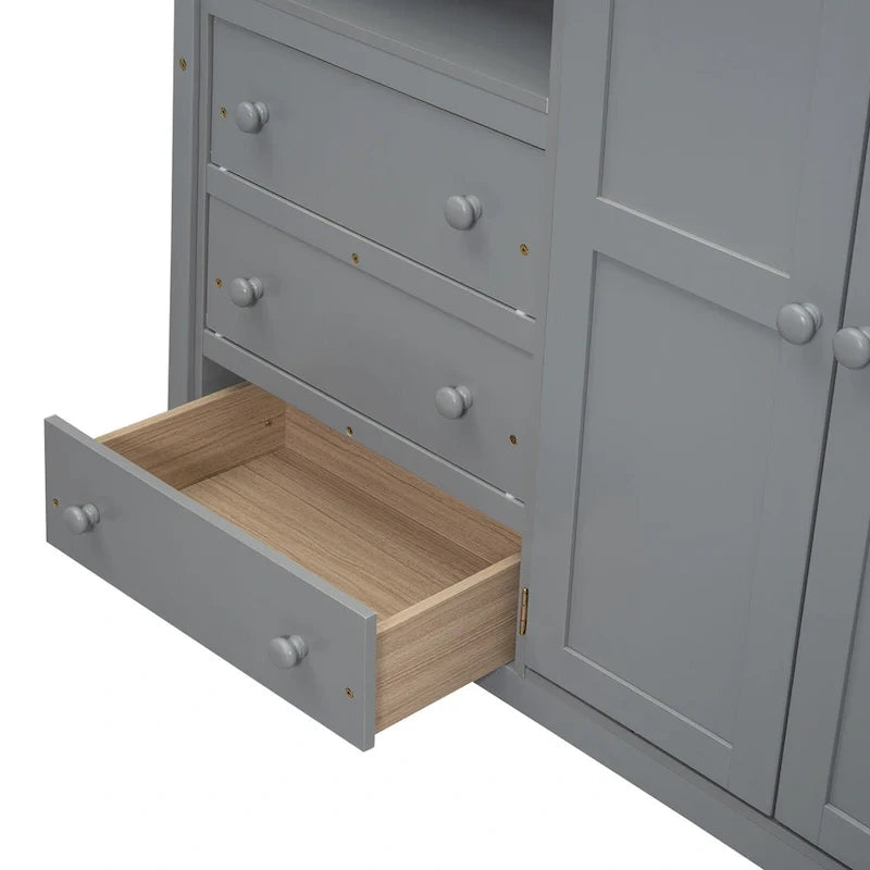 Hochbett in voller Größe aus Massivholz mit Kleiderschrank und Schreibtisch