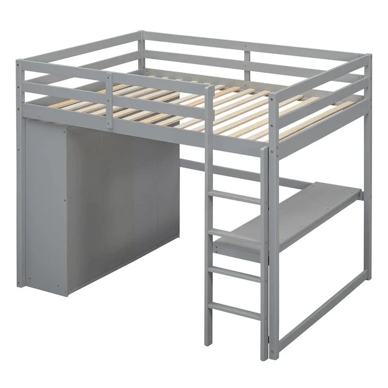 Hochbett in voller Größe aus Massivholz mit Kleiderschrank und Schreibtisch