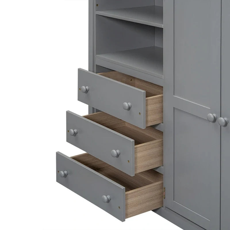 Hochbett in voller Größe aus Massivholz mit Kleiderschrank und Schreibtisch