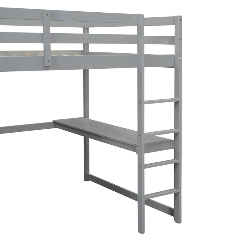 Hochbett in voller Größe aus Massivholz mit Kleiderschrank und Schreibtisch