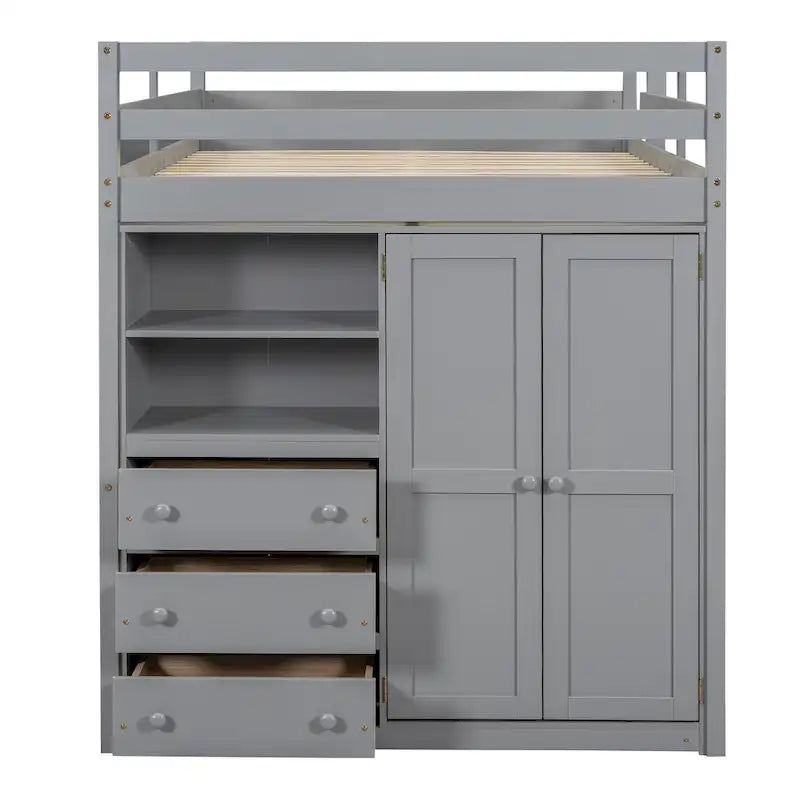 Hochbett in voller Größe aus Massivholz mit Kleiderschrank und Schreibtisch
