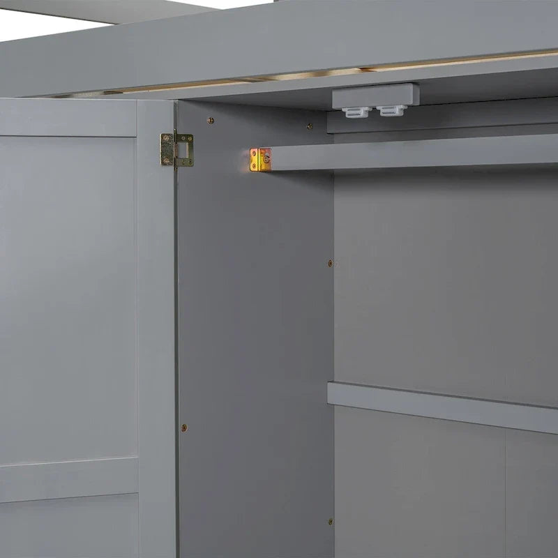 Hochbett in voller Größe aus Massivholz mit Kleiderschrank und Schreibtisch