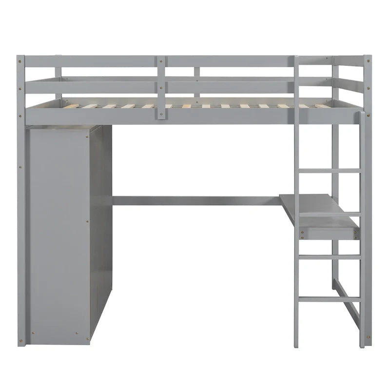 Hochbett in voller Größe aus Massivholz mit Kleiderschrank und Schreibtisch