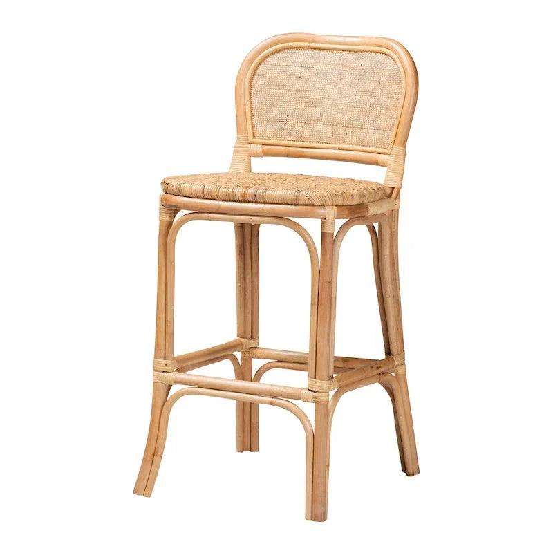 Taburete moderno bohemio de ratán marrón natural