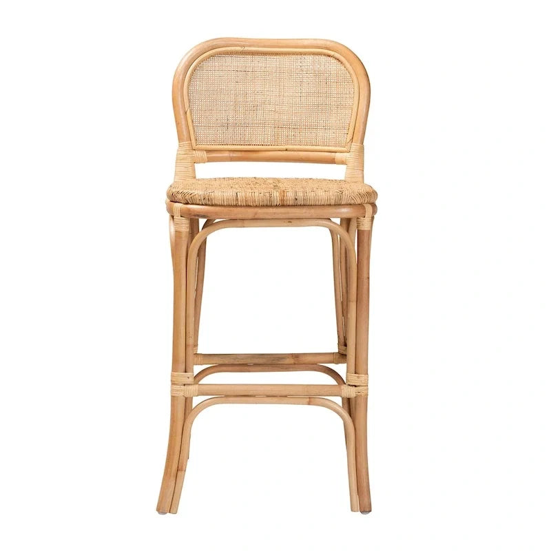 Taburete moderno bohemio de ratán marrón natural