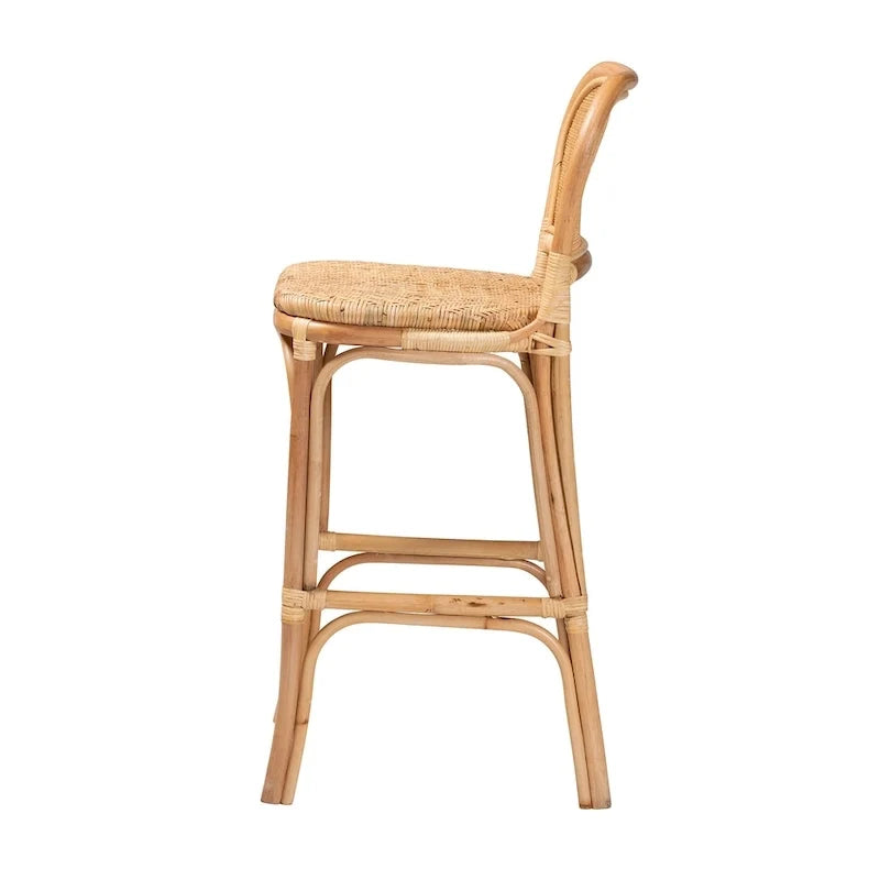 Taburete moderno bohemio de ratán marrón natural