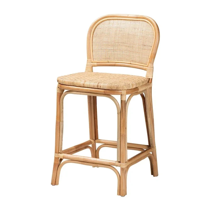 Taburete moderno bohemio de ratán marrón natural
