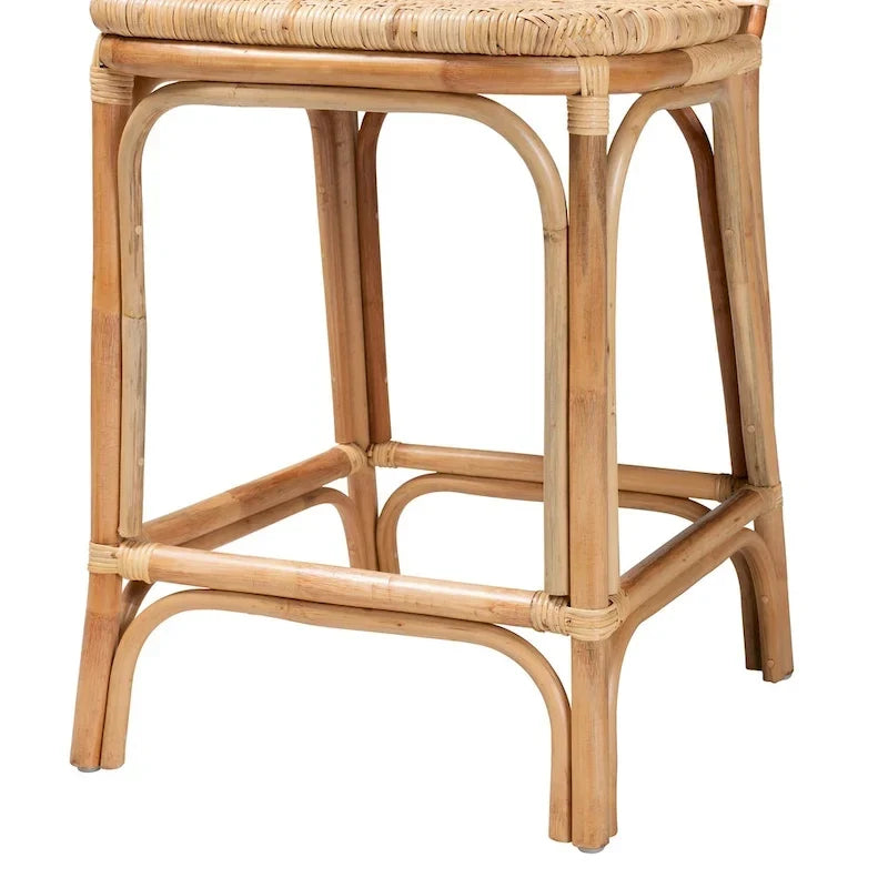 Taburete moderno bohemio de ratán marrón natural