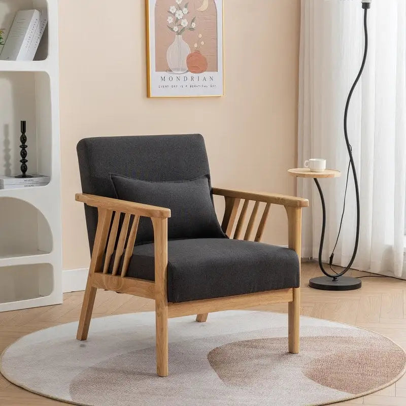 Polster-Sessel aus Bouclé und Massivholz im Mid-Century-Stil