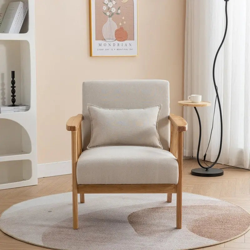 Polster-Sessel aus Bouclé und Massivholz im Mid-Century-Stil
